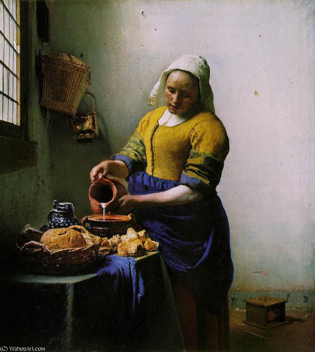 WikiOO.org - 百科事典 - 絵画、アートワーク Jan Vermeer - 牛乳を注ぐ女 , ca アムステルダム国立​​美術館 ,
