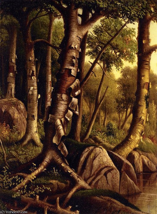 Wikioo.org - The Encyclopedia of Fine Arts - Painting, Artwork by Levi Wells Prentice - Birch trees