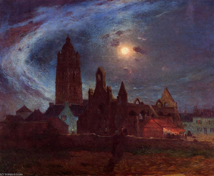 Wikioo.org - The Encyclopedia of Fine Arts - Painting, Artwork by Ferdinand Du Puigaudeau - The Bourg-de-Batz Church under the Moon