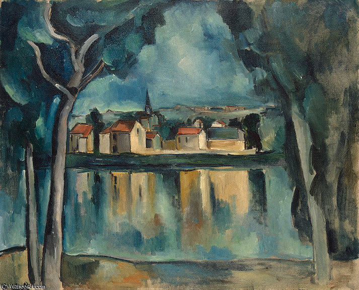 Wikioo.org - The Encyclopedia of Fine Arts - Painting, Artwork by Maurice De Vlaminck - Town on the Bank of a Lake, ca1909,