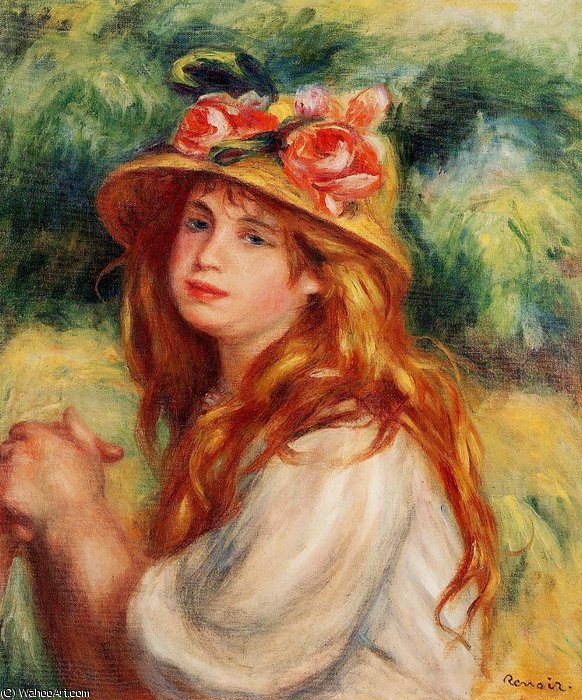 WikiOO.org - Encyclopedia of Fine Arts - Schilderen, Artwork Pierre-Auguste Renoir - Blond in a Straw Hat