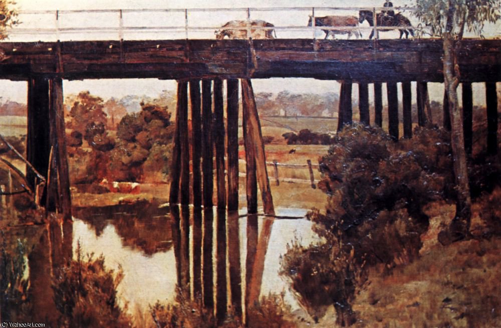 Wikioo.org - The Encyclopedia of Fine Arts - Painting, Artwork by Thomas William Roberts - Winter Morning after Rain, The Old Bridge, Gardiner's Creek