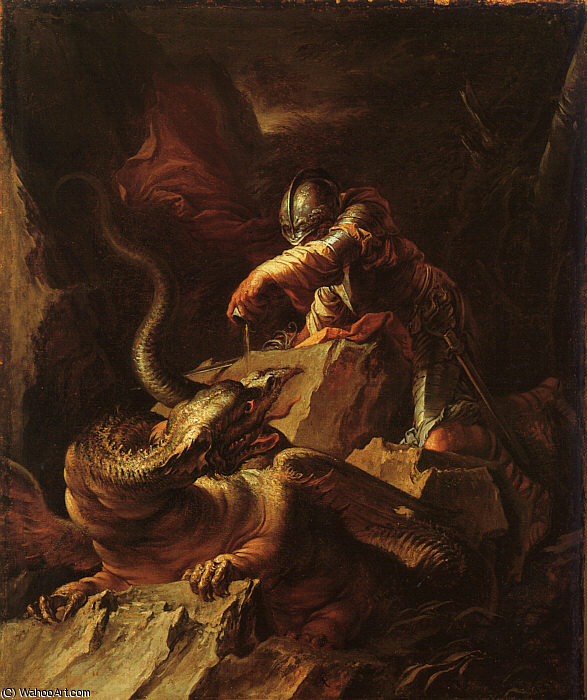 WikiOO.org - Encyclopedia of Fine Arts - Maleri, Artwork Salvator Rosa - Jason Charming the Dragon