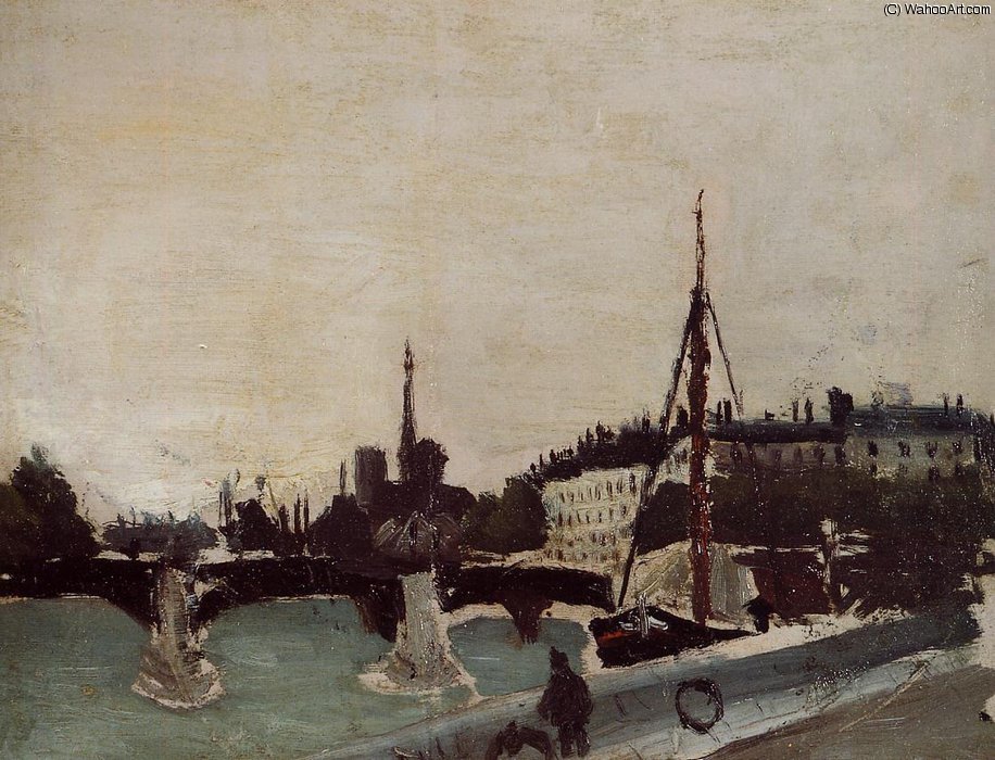 Wikioo.org - The Encyclopedia of Fine Arts - Painting, Artwork by Henri Emilien Rousseau - Notre Dame - View of the Ile Saint-Louis (Study)