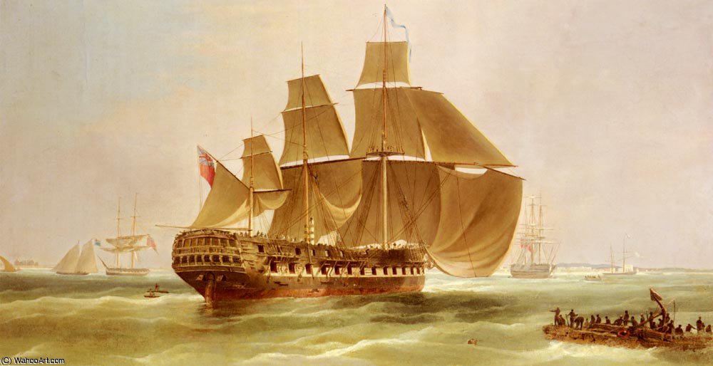 Wikioo.org - The Encyclopedia of Fine Arts - Painting, Artwork by William John Huggins - An east indiaman entering madras harbour, india