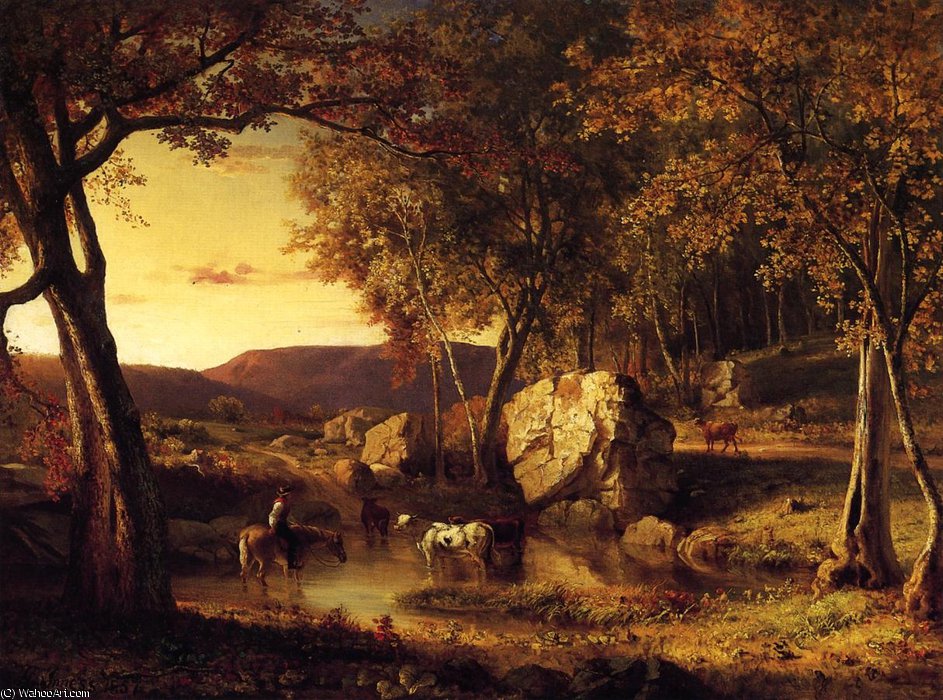 WikiOO.org – 美術百科全書 - 繪畫，作品 George Innes - 夏天的日子 牛  饮用  后期  夏天