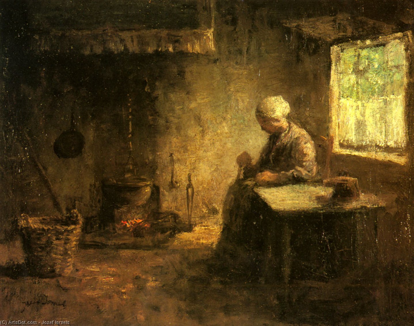 Wikioo.org - The Encyclopedia of Fine Arts - Painting, Artwork by Jozef Israels - Peasant Woman by a Hearth