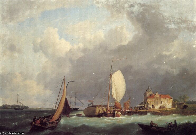 Wikioo.org - สารานุกรมวิจิตรศิลป์ - จิตรกรรม Hermanus Koekkoek (The Elder) - Shipping off the Dutch Coast