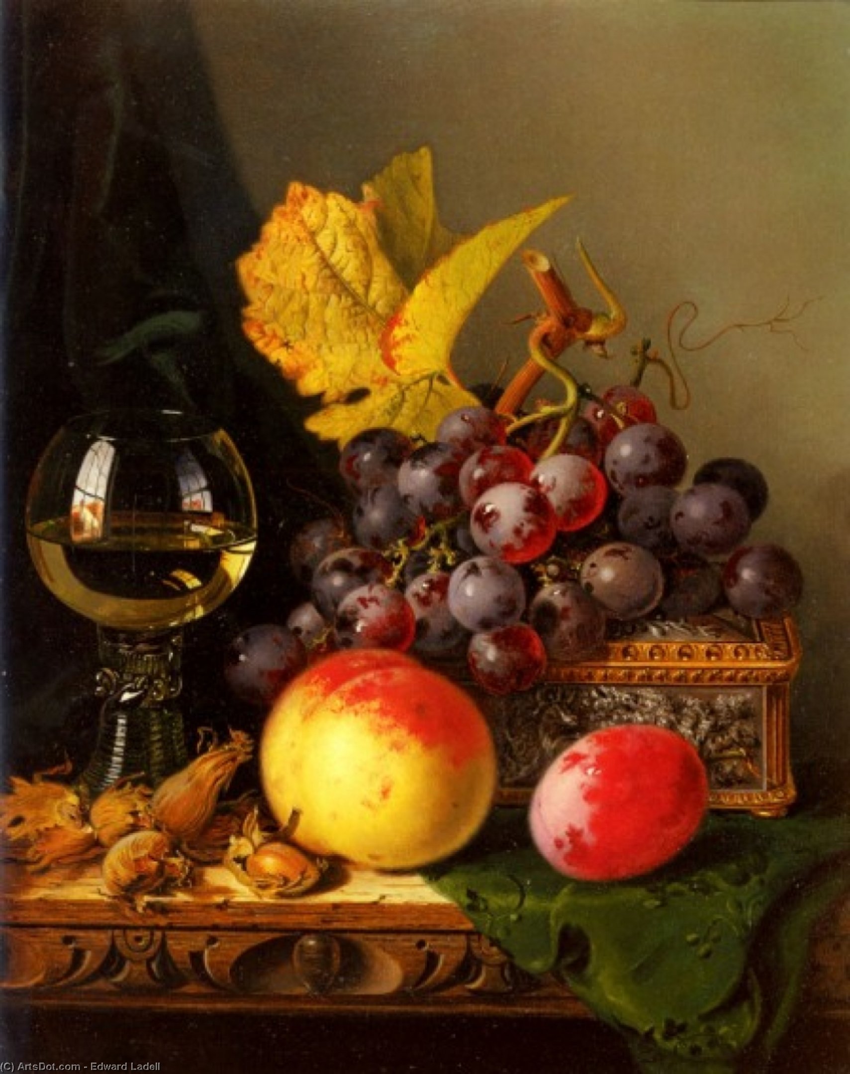 Wikioo.org - The Encyclopedia of Fine Arts - Painting, Artwork by Edward Ladell - Still Life of Black Grapes