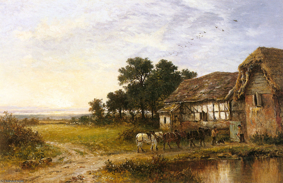 Wikioo.org - The Encyclopedia of Fine Arts - Painting, Artwork by Benjamin Williams Leader - Returning home
