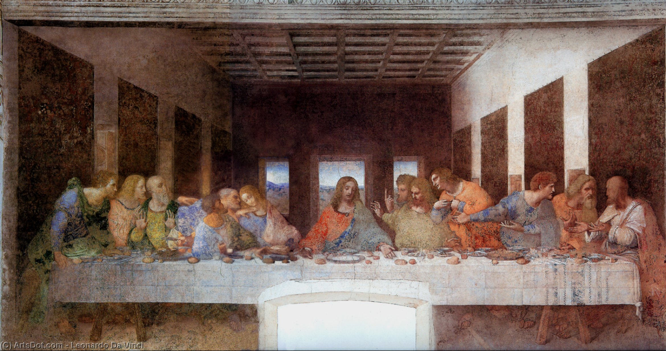 Wikioo.org - The Encyclopedia of Fine Arts - Painting, Artwork by Leonardo Da Vinci - The Last Supper (with names of Apostles labelled)