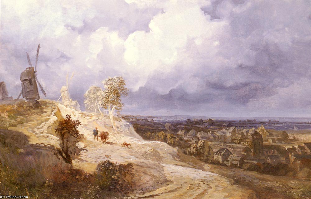 WikiOO.org - Encyclopedia of Fine Arts - Lukisan, Artwork Georges Michel - Landscape with windmills