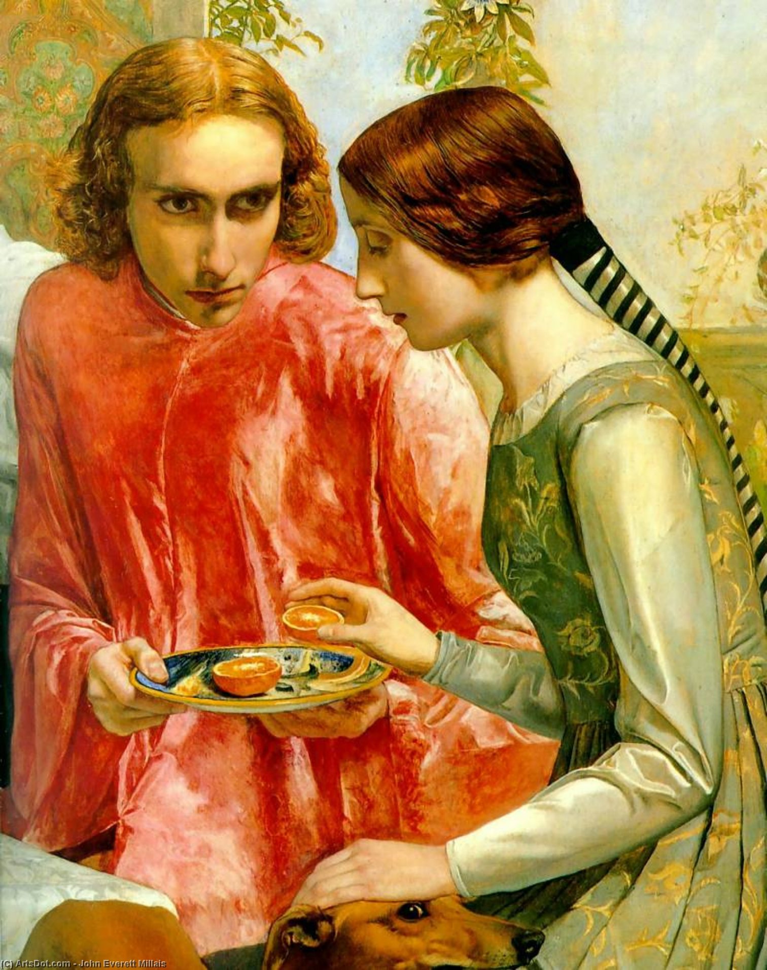 WikiOO.org - Encyclopedia of Fine Arts - Maleri, Artwork John Everett Millais - Lorenzo and Isabella (Detail)