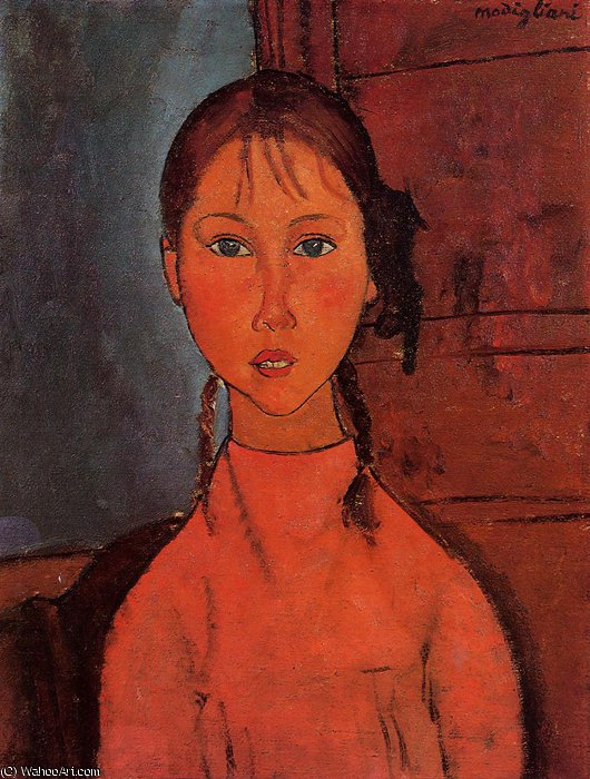 WikiOO.org - Encyclopedia of Fine Arts - Målning, konstverk Amedeo Modigliani - Girl with Braids