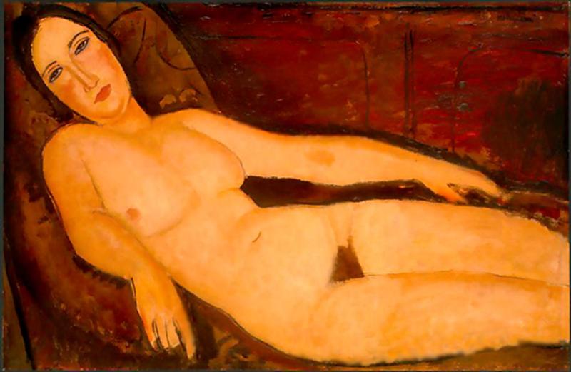 Wikoo.org - موسوعة الفنون الجميلة - اللوحة، العمل الفني Amedeo Modigliani - Nude on a Divan