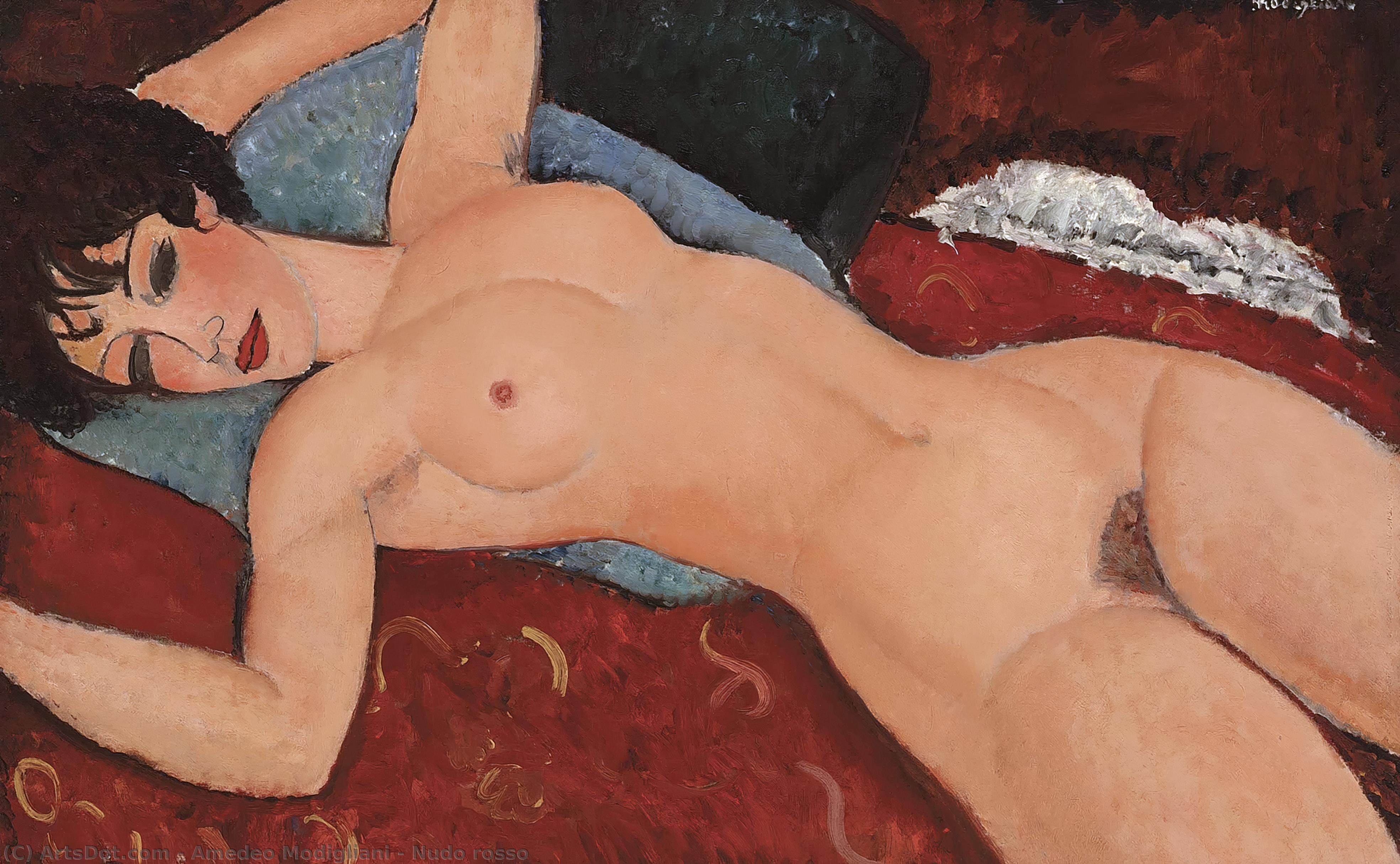 Wikoo.org - موسوعة الفنون الجميلة - اللوحة، العمل الفني Amedeo Modigliani - Nudo rosso