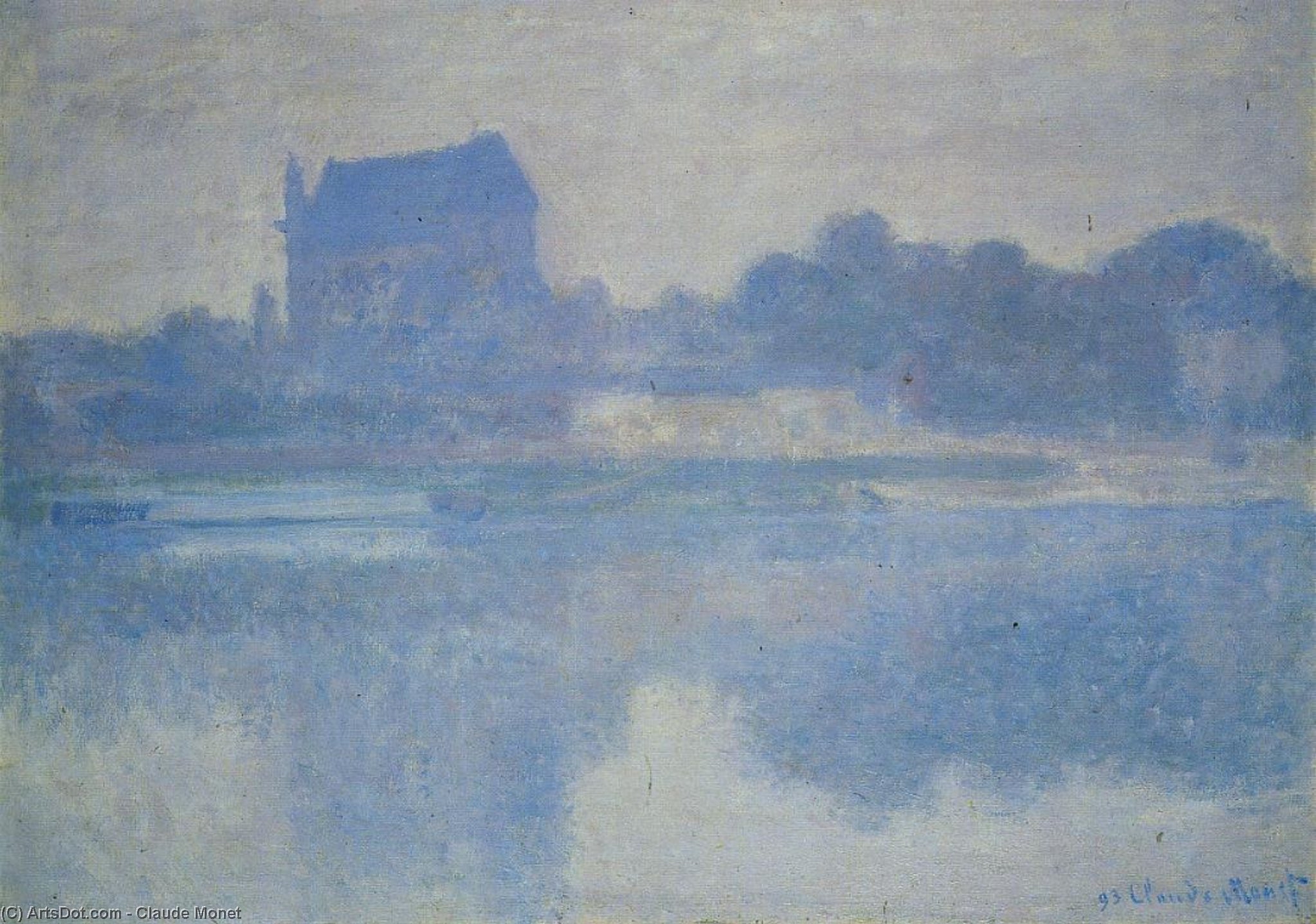 Wikoo.org - موسوعة الفنون الجميلة - اللوحة، العمل الفني Claude Monet - Vernon Church in the Fog