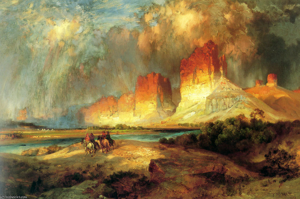 Wikoo.org - موسوعة الفنون الجميلة - اللوحة، العمل الفني Thomas Moran - Cliffs of the upper Colorado River, Wyoming territory
