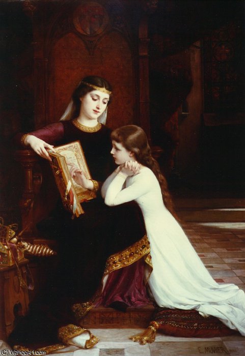Wikioo.org - The Encyclopedia of Fine Arts - Painting, Artwork by Emile Munier - The reading lesson