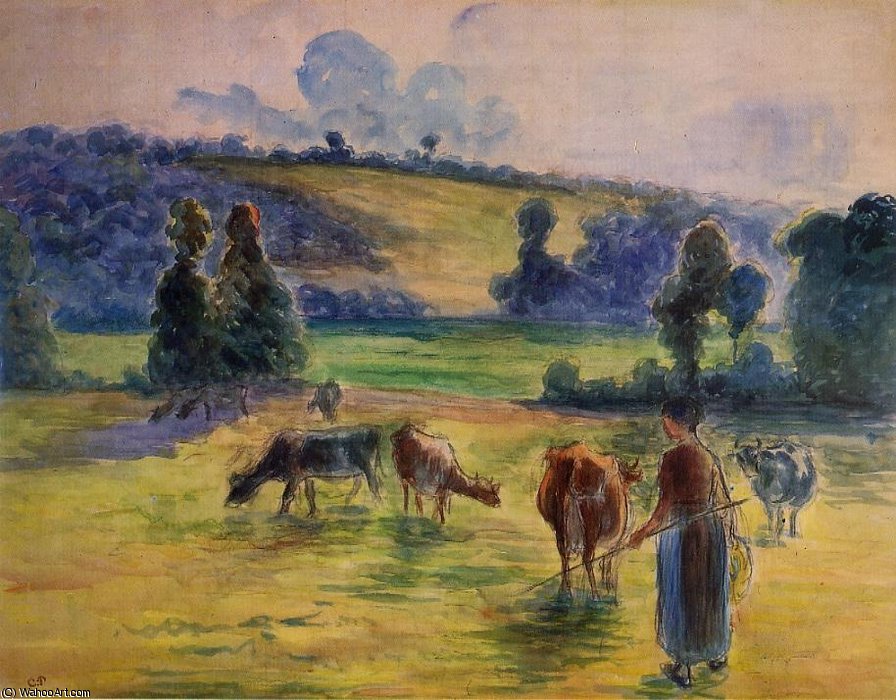 Wikioo.org - The Encyclopedia of Fine Arts - Painting, Artwork by Camille Pissarro - Cowherd at Eragny (Study)