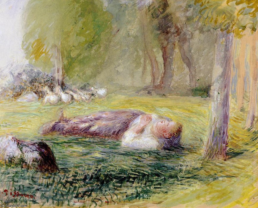 Wikioo.org - The Encyclopedia of Fine Arts - Painting, Artwork by Camille Pissarro - Goose girl reclining