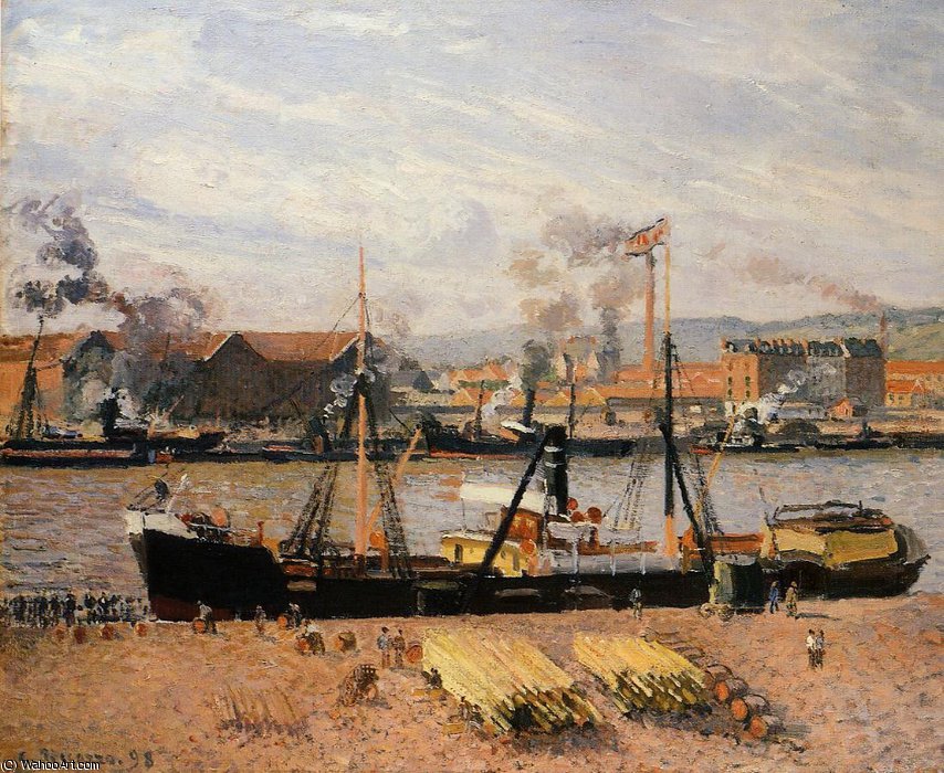 Wikioo.org - The Encyclopedia of Fine Arts - Painting, Artwork by Camille Pissarro - Port of Rouen - Unloading Wood
