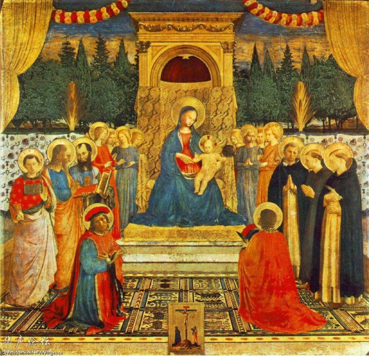 WikiOO.org - Enciklopedija dailės - Tapyba, meno kuriniai Fra Angelico - Madonna with the Child, Saints and Crucifixion