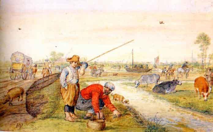 Wikioo.org - สารานุกรมวิจิตรศิลป์ - จิตรกรรม Hendrick Avercamp - Fisherman at a Ditch