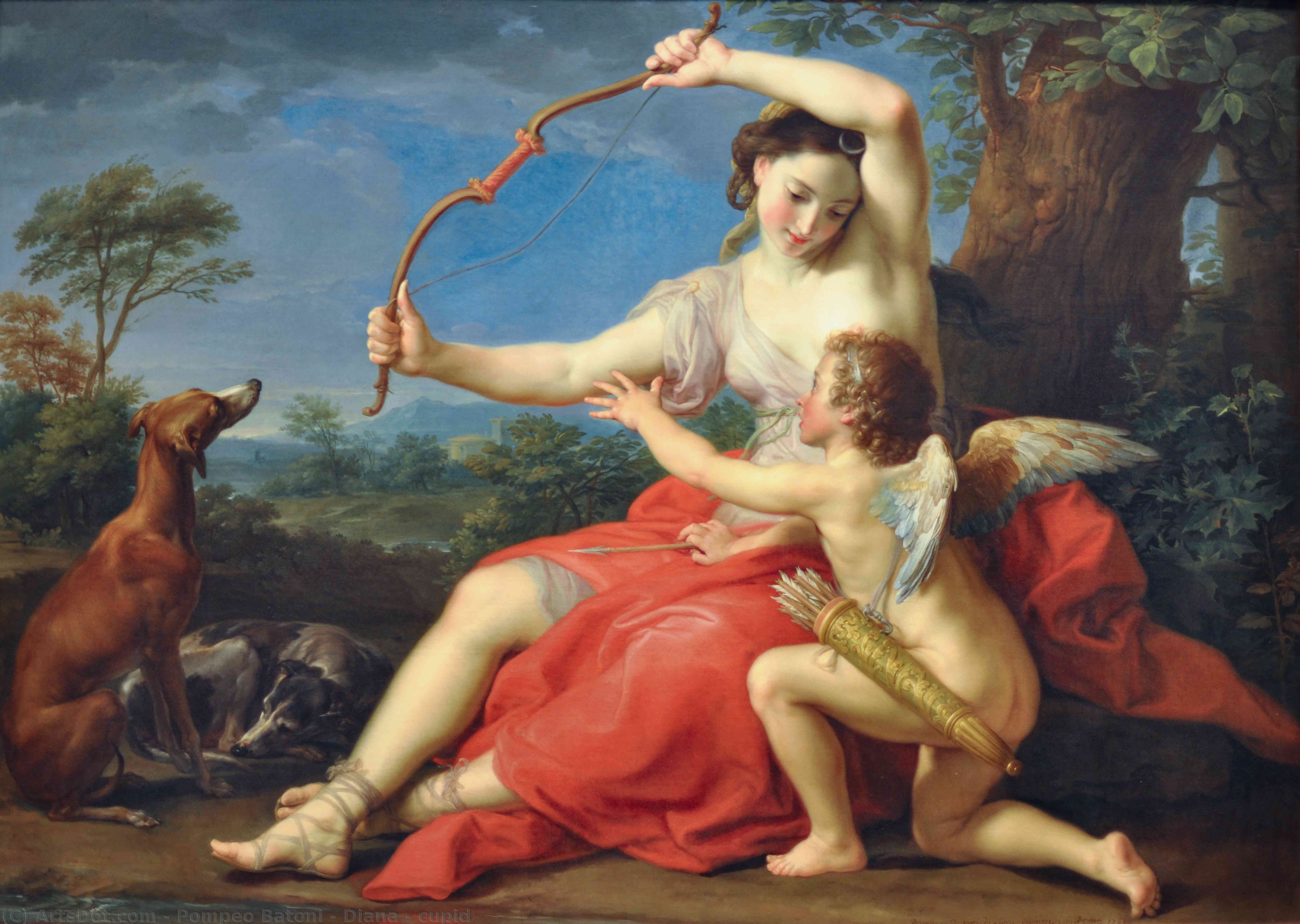 Wikoo.org - موسوعة الفنون الجميلة - اللوحة، العمل الفني Pompeo Batoni - Diana and Cupid