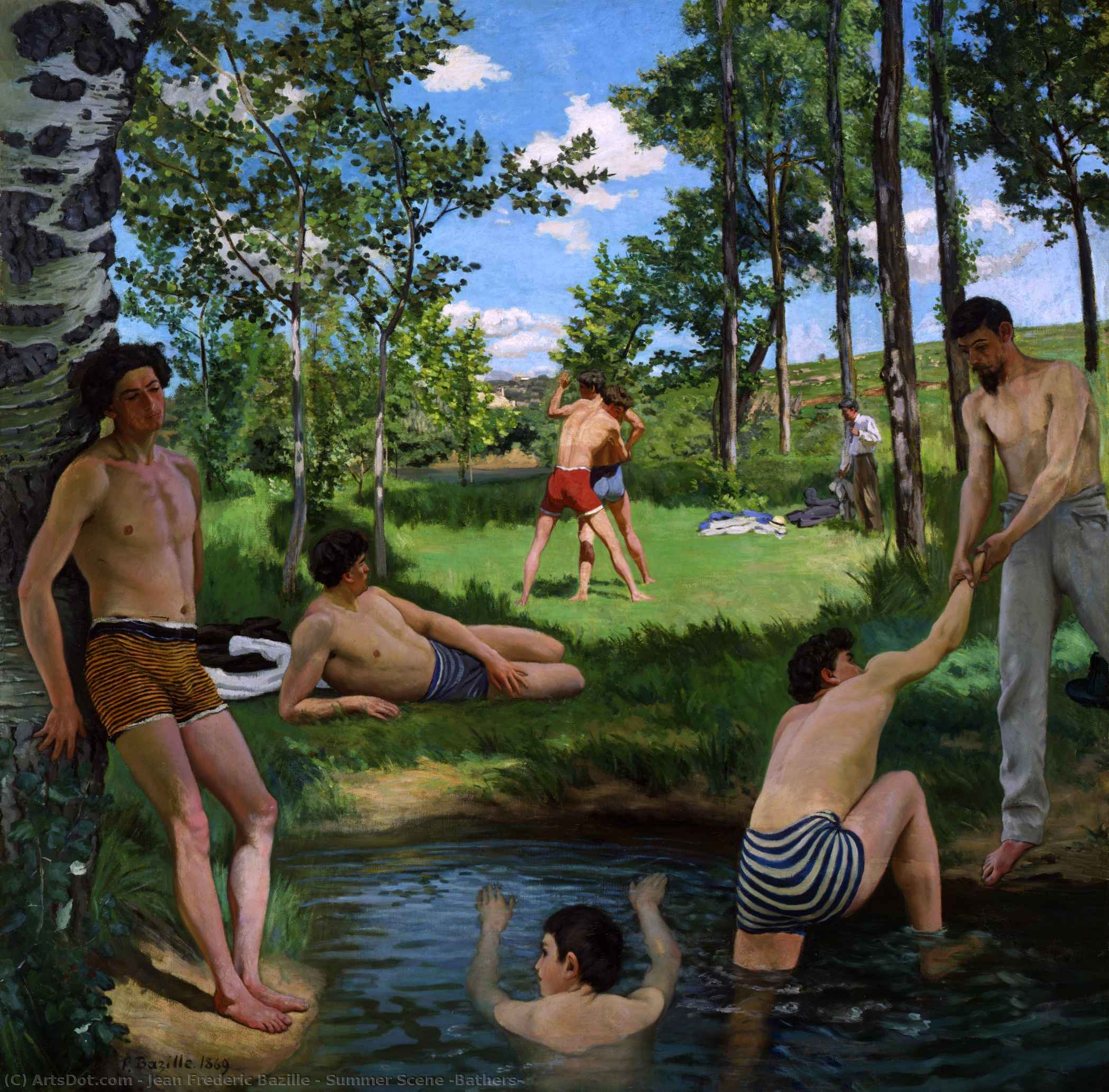 WikiOO.org - Енциклопедия за изящни изкуства - Живопис, Произведения на изкуството Jean Frederic Bazille - Summer Scene (Bathers)