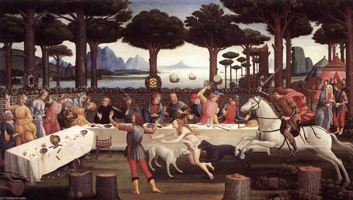 Wikioo.org - Die Enzyklopädie bildender Kunst - Malerei, Kunstwerk von Sandro Botticelli - Die Geschichte von Nastagio degli Onesti