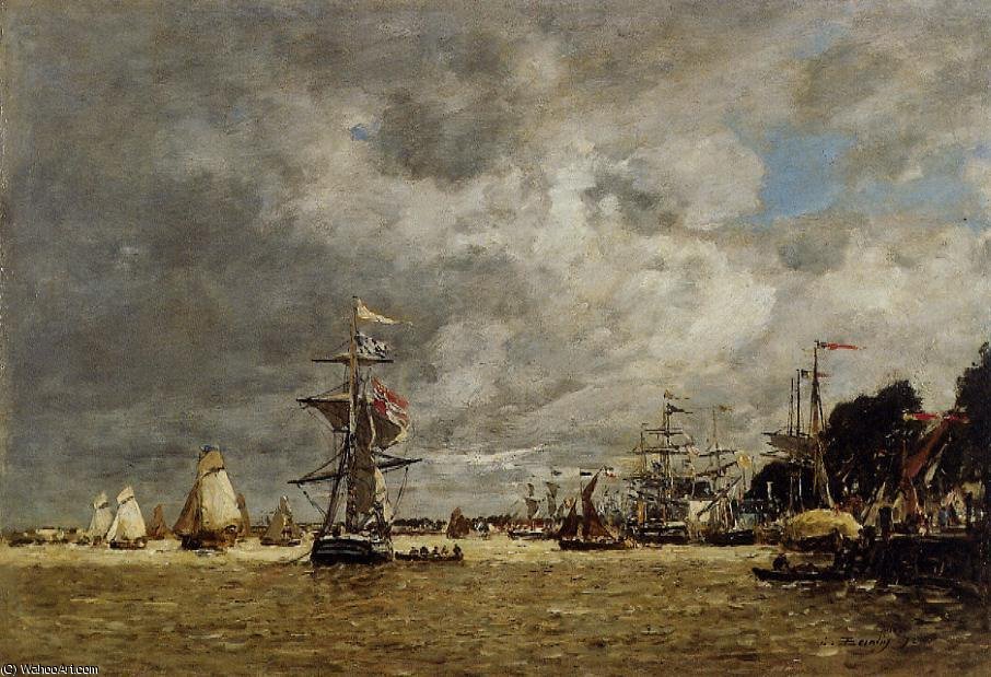 Wikioo.org - The Encyclopedia of Fine Arts - Painting, Artwork by Eugène Louis Boudin - Anvers, Boats on the Ecaut
