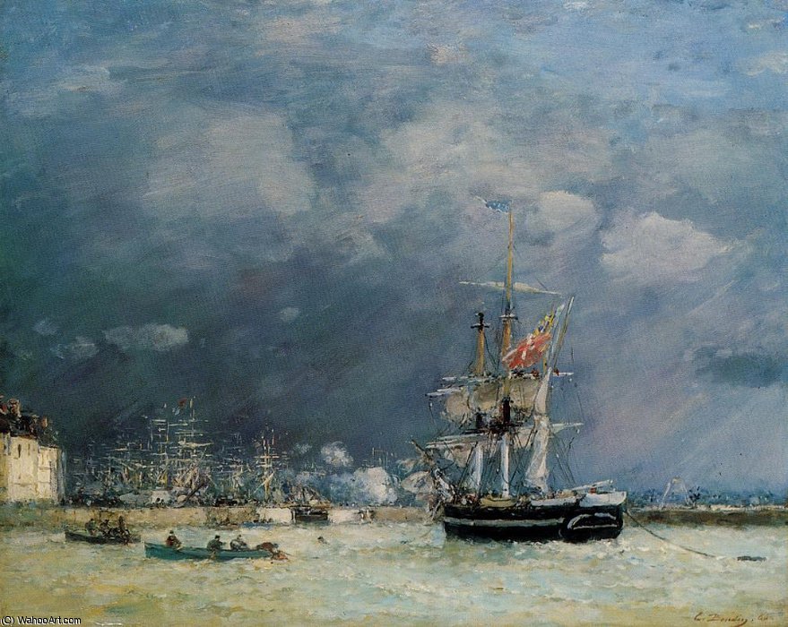 Wikioo.org - สารานุกรมวิจิตรศิลป์ - จิตรกรรม Eugène Louis Boudin - Port du Le Havre, in the Evening