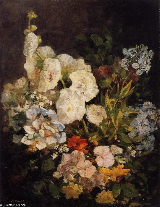 WikiOO.org - Enciklopedija dailės - Tapyba, meno kuriniai Eugène Louis Boudin - Spray of Flowers - Holyhocks
