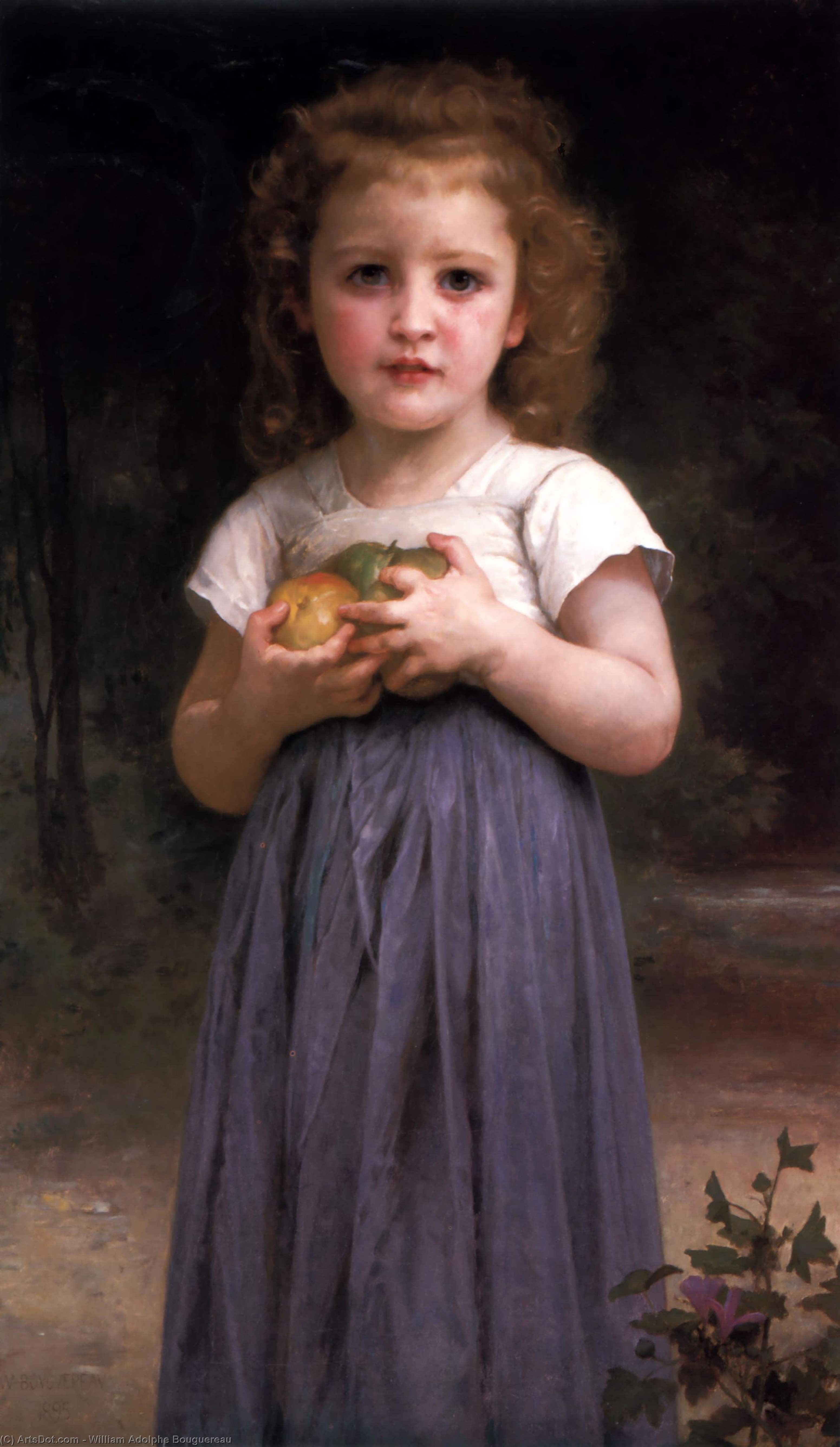 WikiOO.org – 美術百科全書 - 繪畫，作品 William Adolphe Bouguereau - 小姑娘 控股  苹果  在  她   手