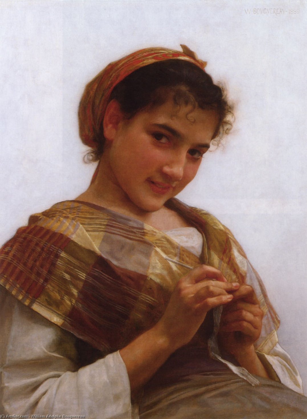 Wikioo.org - The Encyclopedia of Fine Arts - Painting, Artwork by William Adolphe Bouguereau - Young girl crocheting
