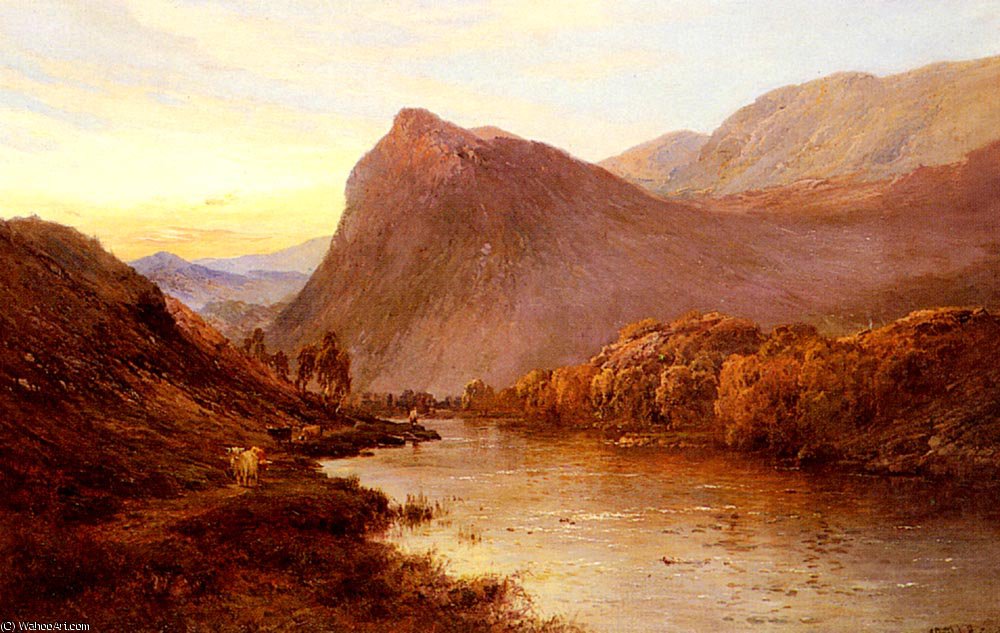 WikiOO.org - Encyclopedia of Fine Arts - Maleri, Artwork Alfred De Breanski Senior - Sunset in the glen