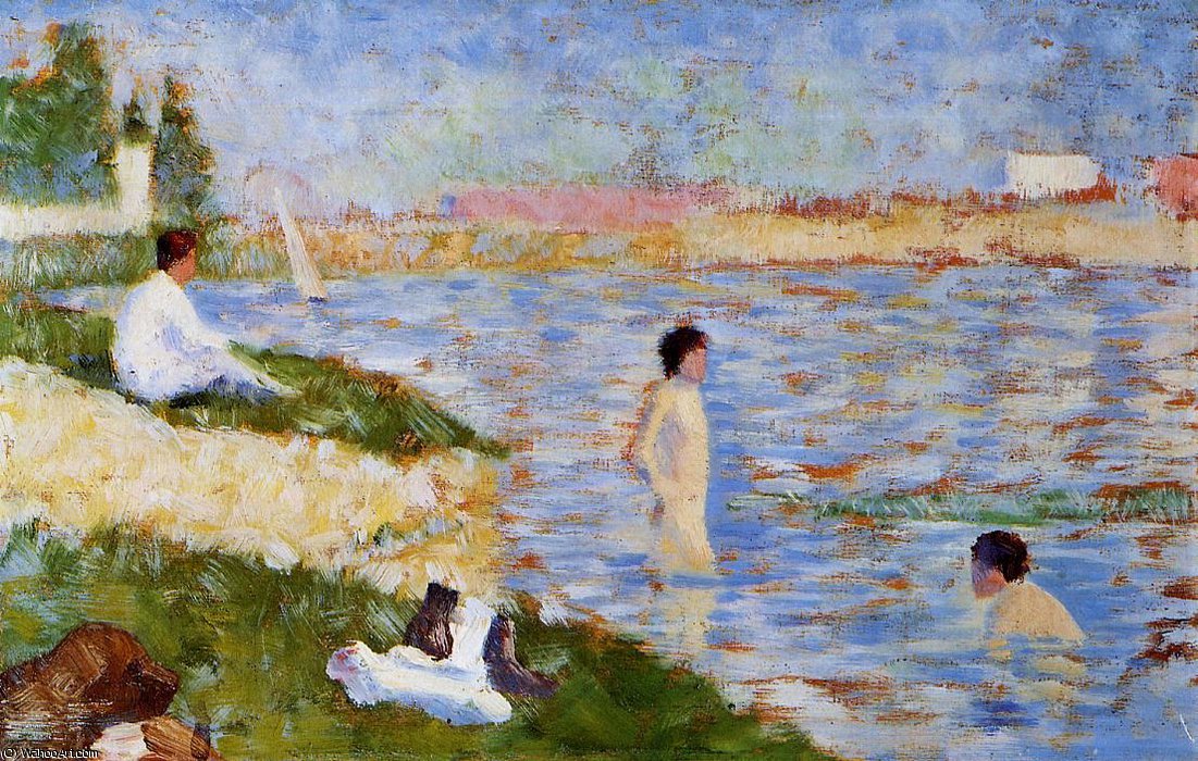 Wikioo.org - The Encyclopedia of Fine Arts - Painting, Artwork by Georges Pierre Seurat - Bathing at Asnieres - Bathers in the Water