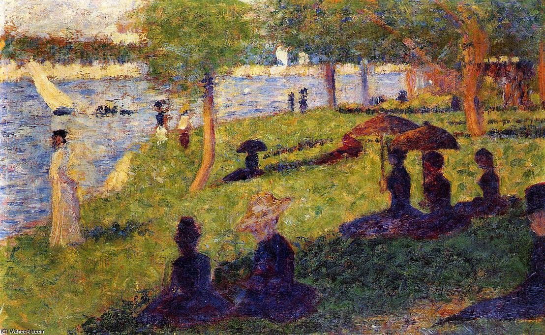 Wikioo.org - The Encyclopedia of Fine Arts - Painting, Artwork by Georges Pierre Seurat - La Grande Jatte - Woman Fishing and Seated Figures