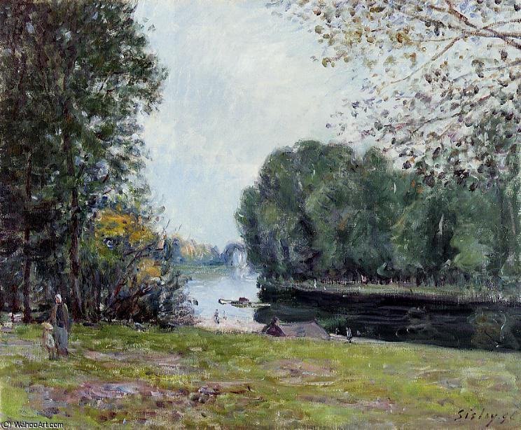 Wikioo.org - The Encyclopedia of Fine Arts - Painting, Artwork by Alfred Sisley - A Bend in the Loing, Sunlight