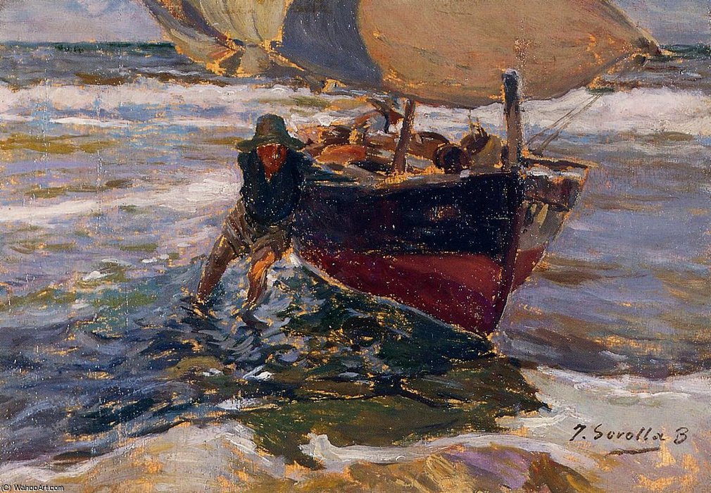Wikioo.org - The Encyclopedia of Fine Arts - Painting, Artwork by Joaquin Sorolla Y Bastida - Beaching the Boat