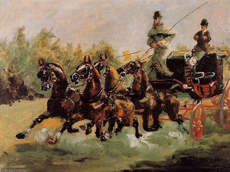 Wikioo.org - Die Enzyklopädie bildender Kunst - Malerei, Kunstwerk von Henri De Toulouse Lautrec - Alphonse de Toulouse-Lautrec fährt mit seinem Vier-in-Hand