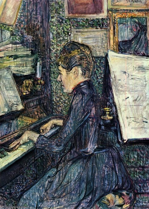Wikioo.org - The Encyclopedia of Fine Arts - Painting, Artwork by Henri De Toulouse Lautrec - Mademoiselle Dihau Playing the Piano