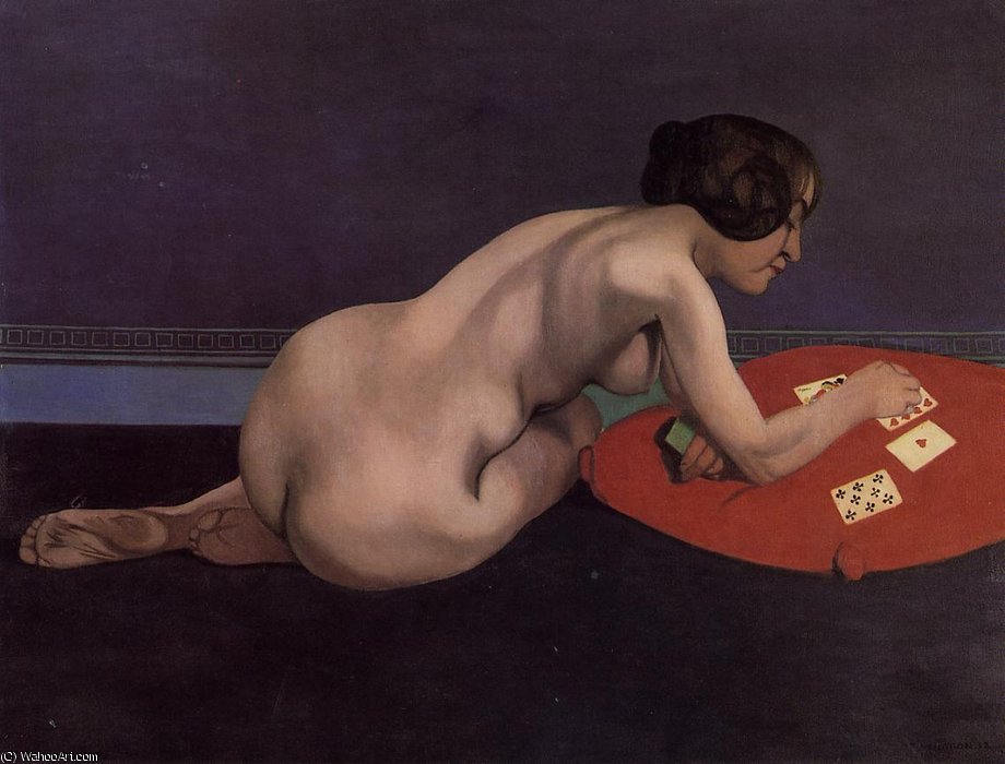 WikiOO.org - Encyclopedia of Fine Arts - Maleri, Artwork Felix Vallotton - Nude Playing Cards (Solitaire)