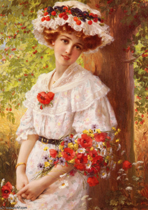 WikiOO.org - Encyclopedia of Fine Arts - Schilderen, Artwork Emile Vernon - Under the Cherry Tree