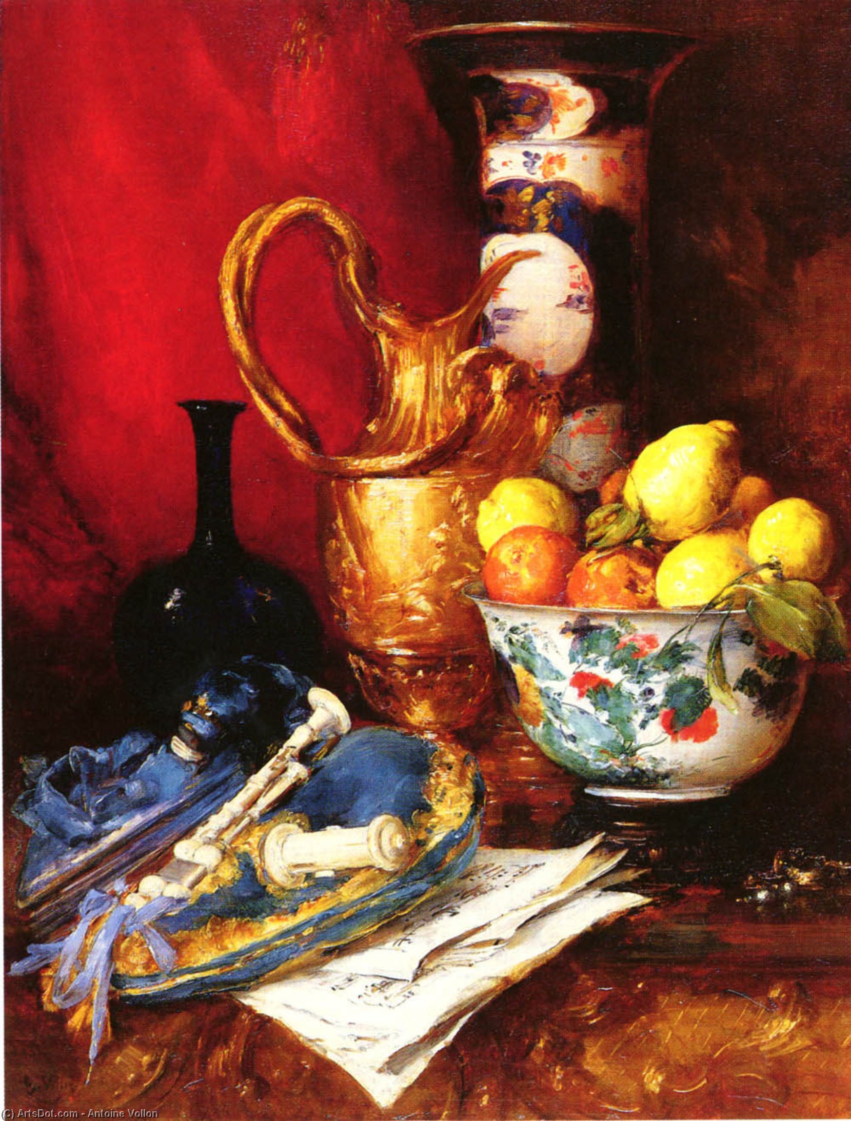 Wikioo.org - The Encyclopedia of Fine Arts - Painting, Artwork by Antoine Vollon - A Still Life with a Bowl of Fruit