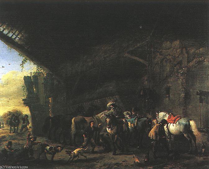 Wikioo.org - The Encyclopedia of Fine Arts - Painting, Artwork by Philips Wouwerman - Scene in front of an Inn