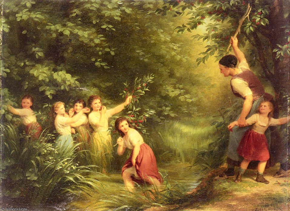 Wikioo.org - The Encyclopedia of Fine Arts - Painting, Artwork by Fritz Zuber Buhler - The cherry thieves
