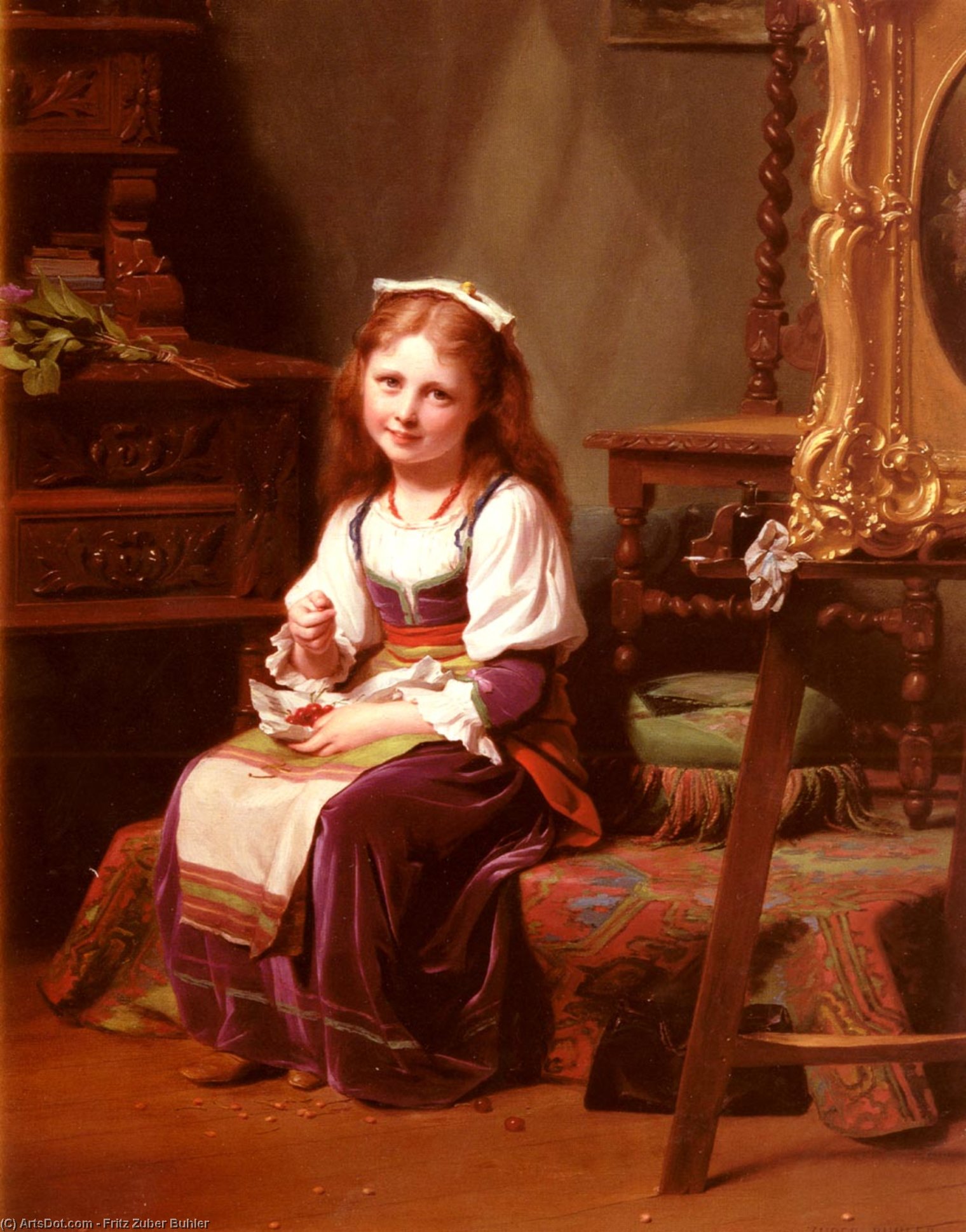Wikioo.org - The Encyclopedia of Fine Arts - Painting, Artwork by Fritz Zuber Buhler - The first cherries