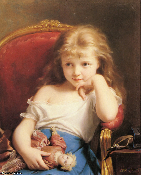 Wikioo.org - The Encyclopedia of Fine Arts - Painting, Artwork by Fritz Zuber Buhler - Young Girl Holding a Doll